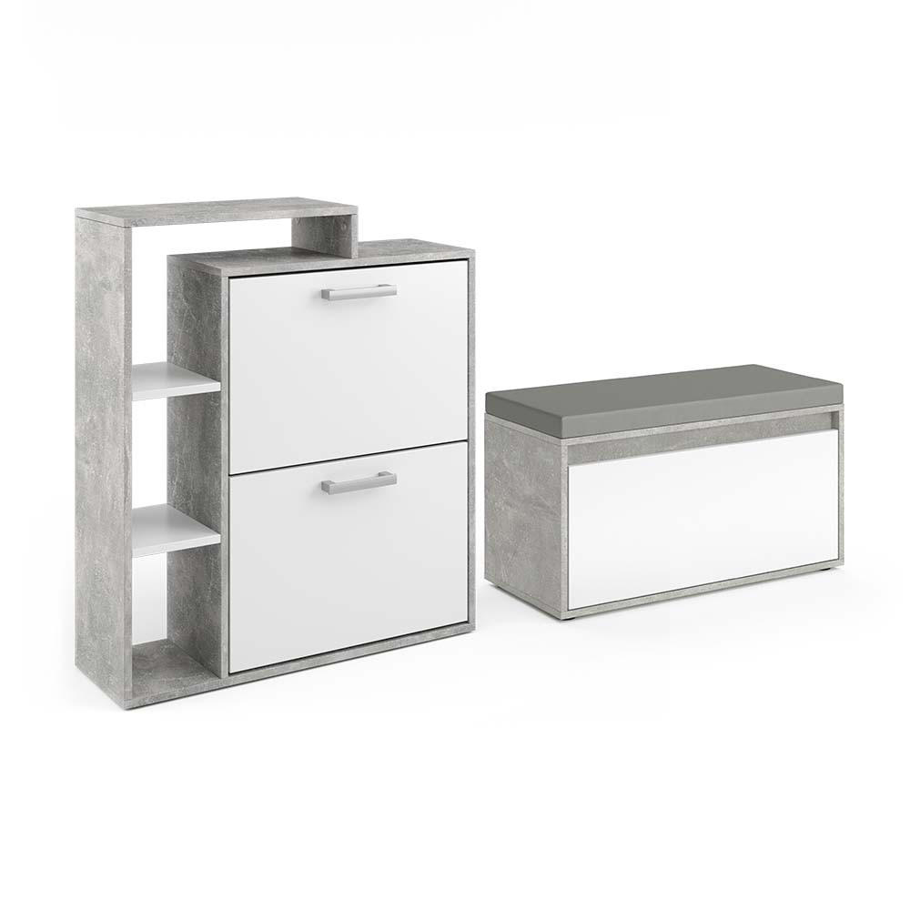 SCHUHKIPPER Orlando Beton 2 Teile, mit Sitzbank - Weiß/Grau, Holzwerkstoff (80/90/39cm) - Vicco