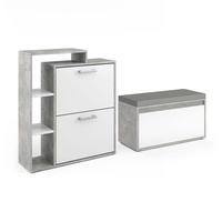 SCHUHKIPPER Orlando Beton 2 Teile, mit Sitzbank - Weiß/Grau, Holzwerkstoff (80/90/39cm) - Vicco