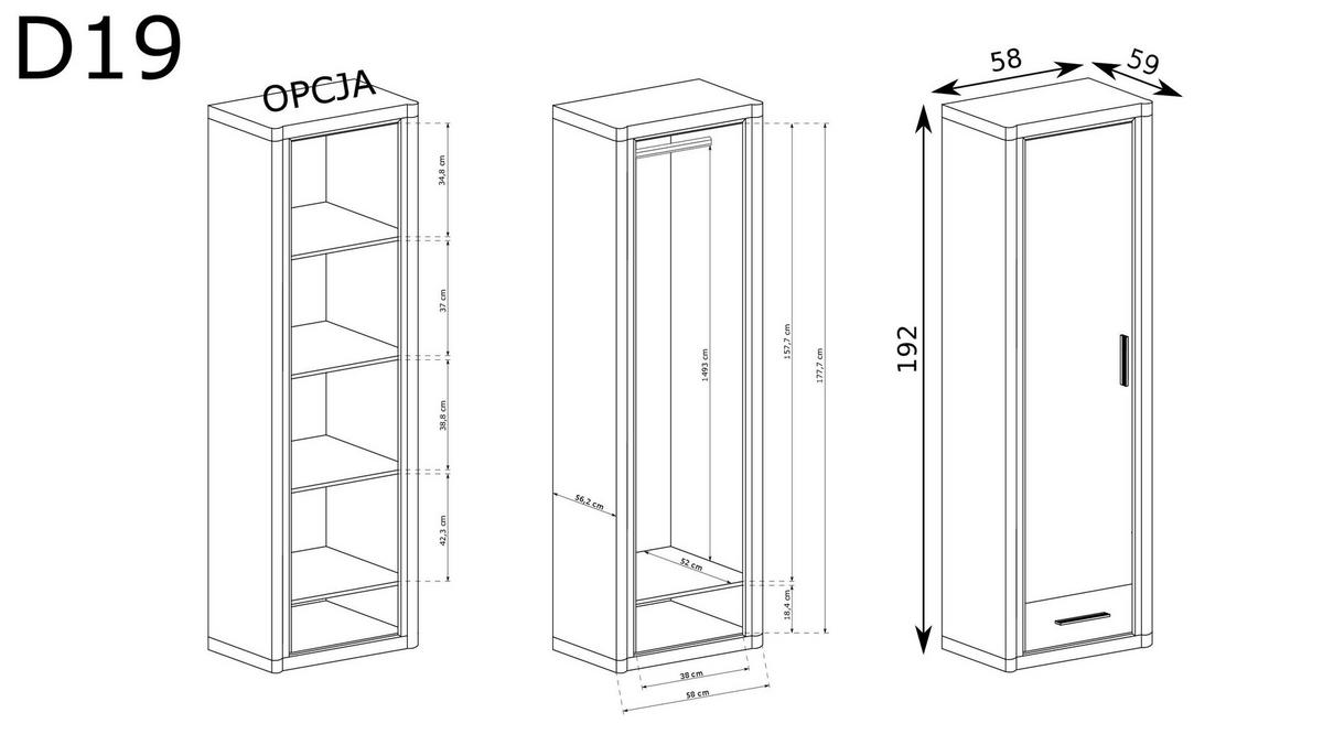 KLEIDERSCHRANK Dallas D-19 Trüffeleiche - Trüffeleichefarben, Holzwerkstoff (58/192/59cm)