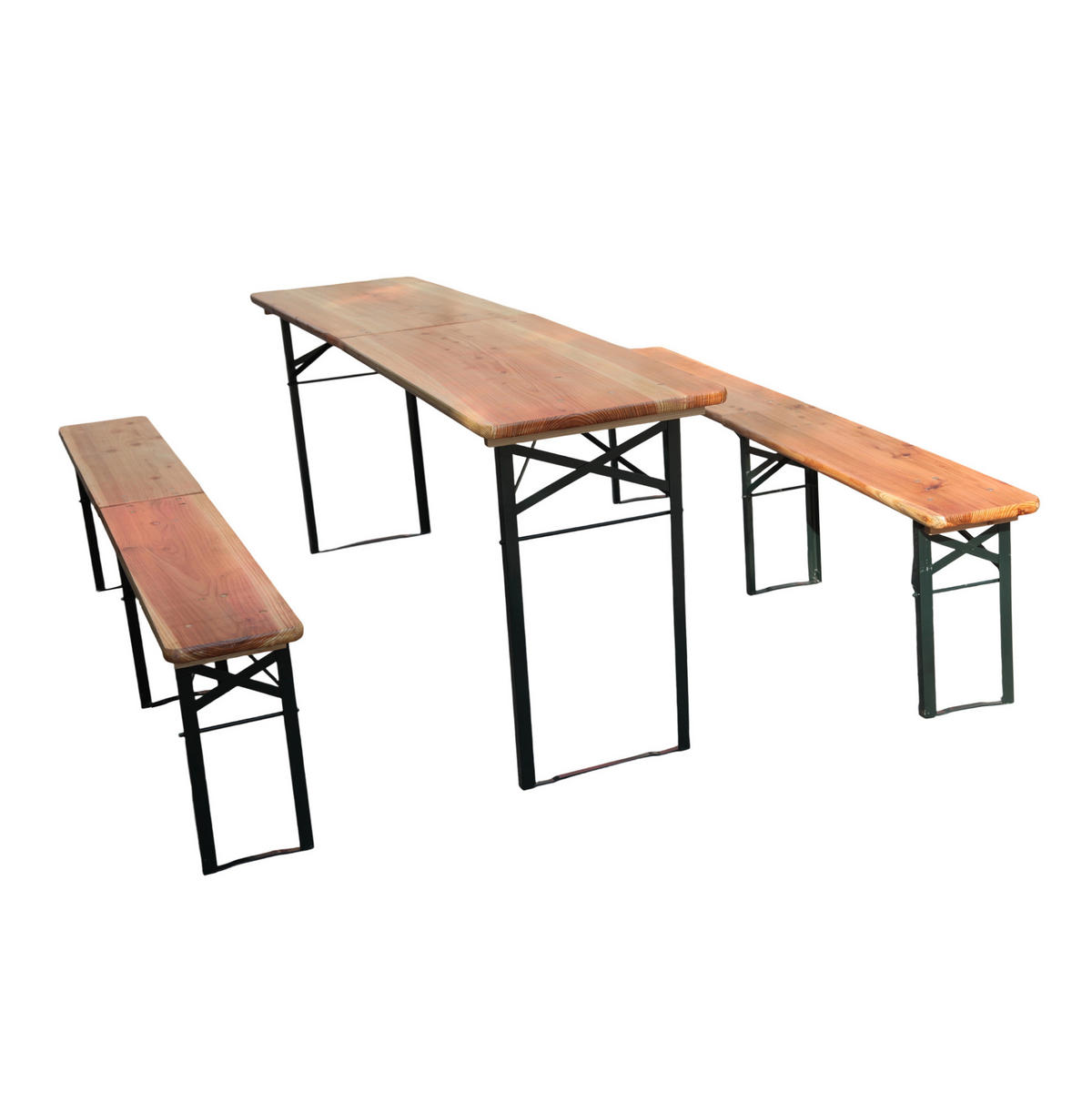 BIERZELTGARNITUR 220/50/78 cm klappbar, 3-teilig und wetterbeständig, Holzfarbe - Naturfarben, Metall - Redom