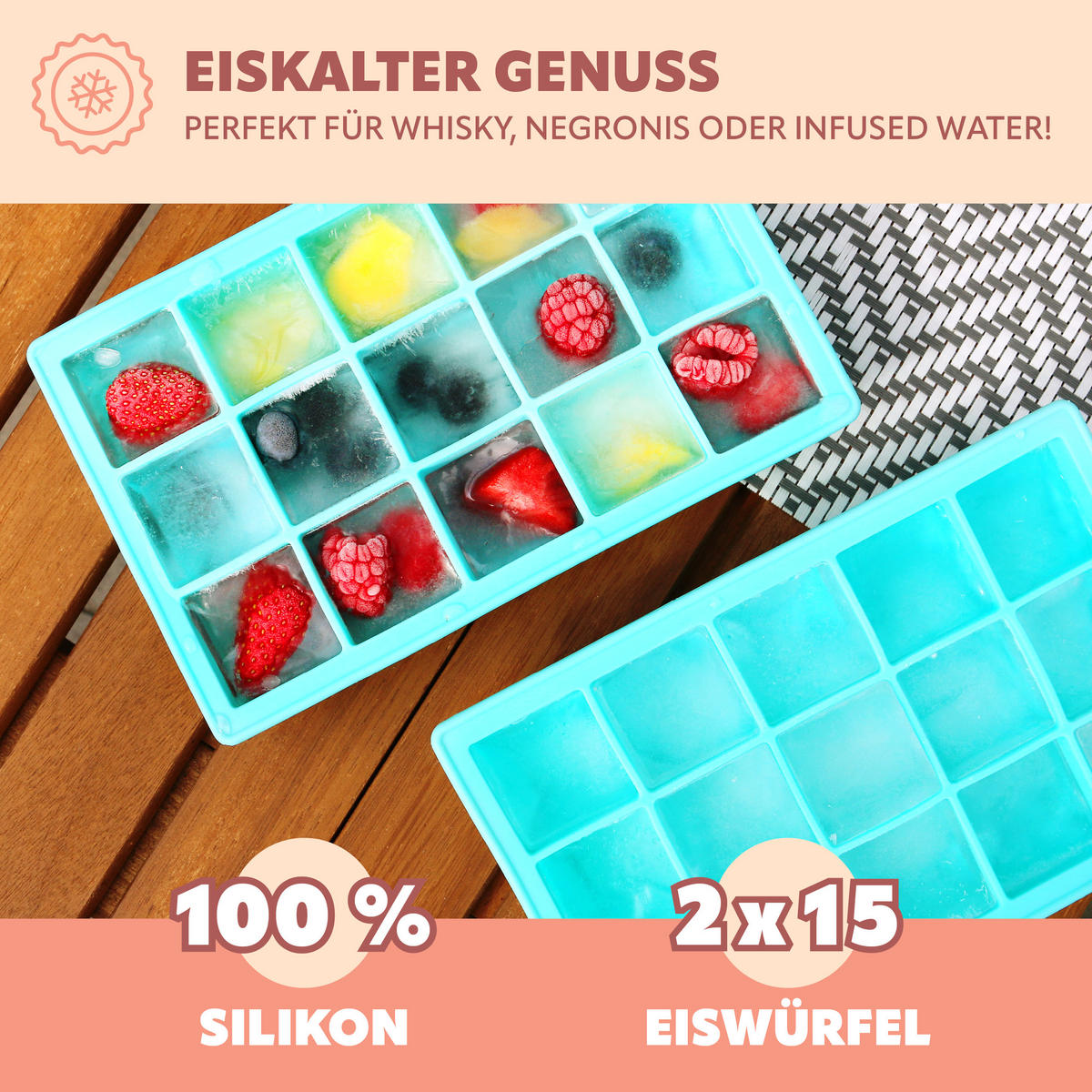 SILIKON-EISWÜRFELFORM 15er-Set, grün, Silikon - Türkis, Kunststoff (11.7/3.5/18.4cm) - bremermann