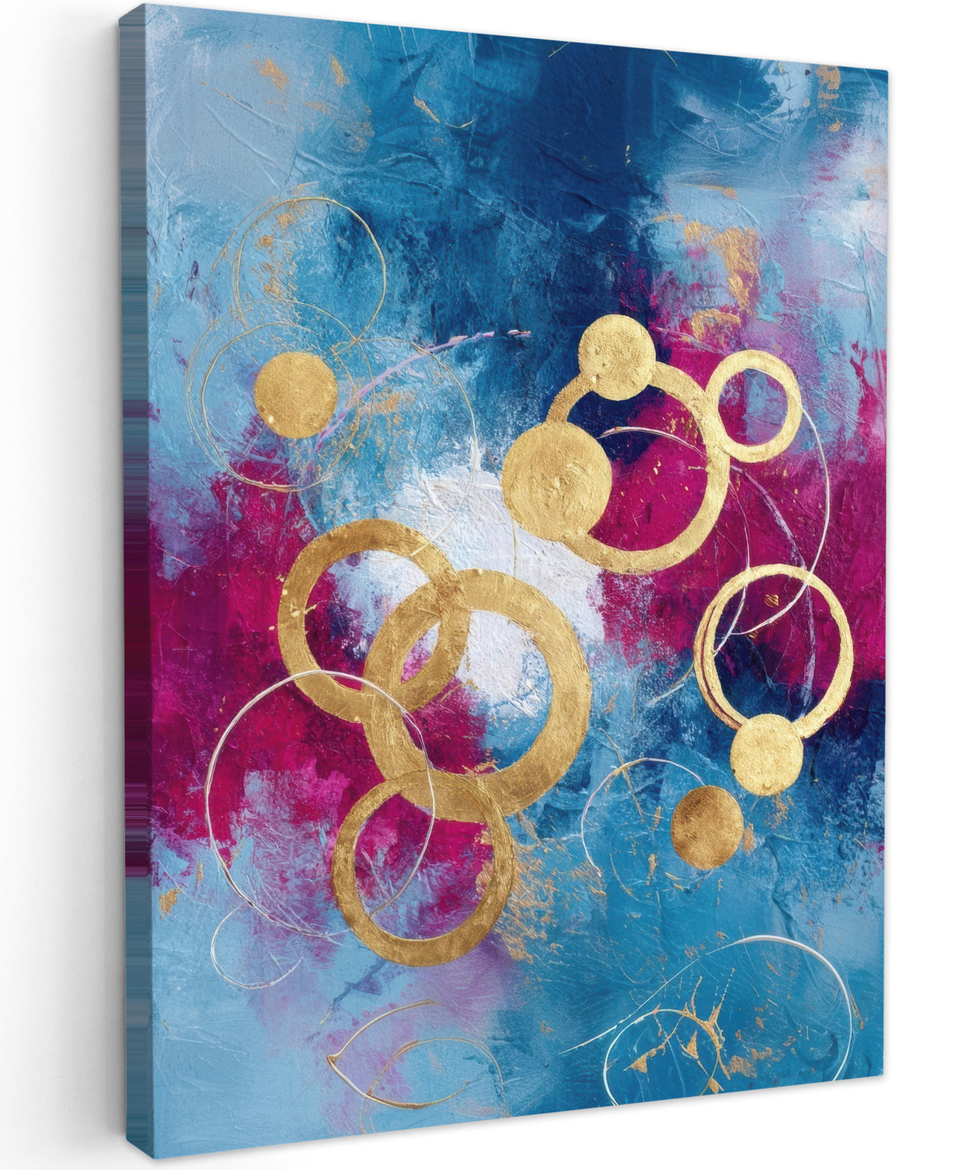 LEINWANDBILD Kreise - Gold - Abstrakt Wandbild Wohnzimmer 60x80 cm - Blau, Textil (60/80cm) - MuchoWow