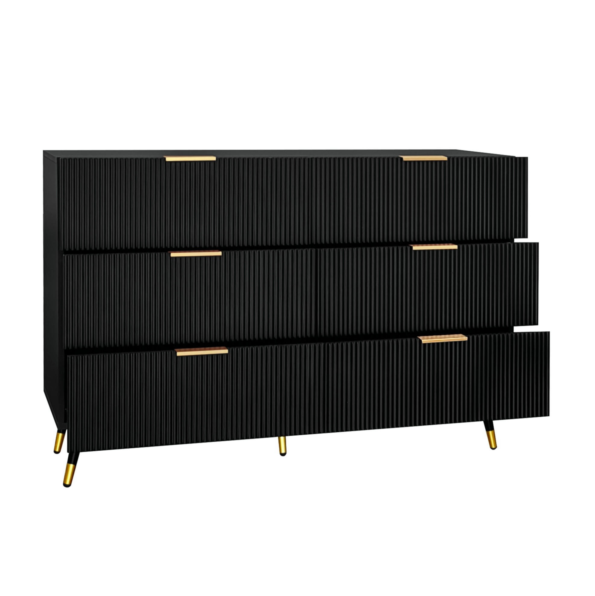 KOMMODE aus Spanplatte 120x77x40cm in Schwarz mit 6 Schubladen - Schwarz, Holzwerkstoff (120/77/40cm) - Modfu
