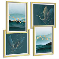 BILDER SET 4er Set - 50x50 cm & 40x60 cm Goldrahmen - Abstrakte Landschaften von Vogelwellen - Goldfarben, Kunststoff (50/50cm) - TULUP