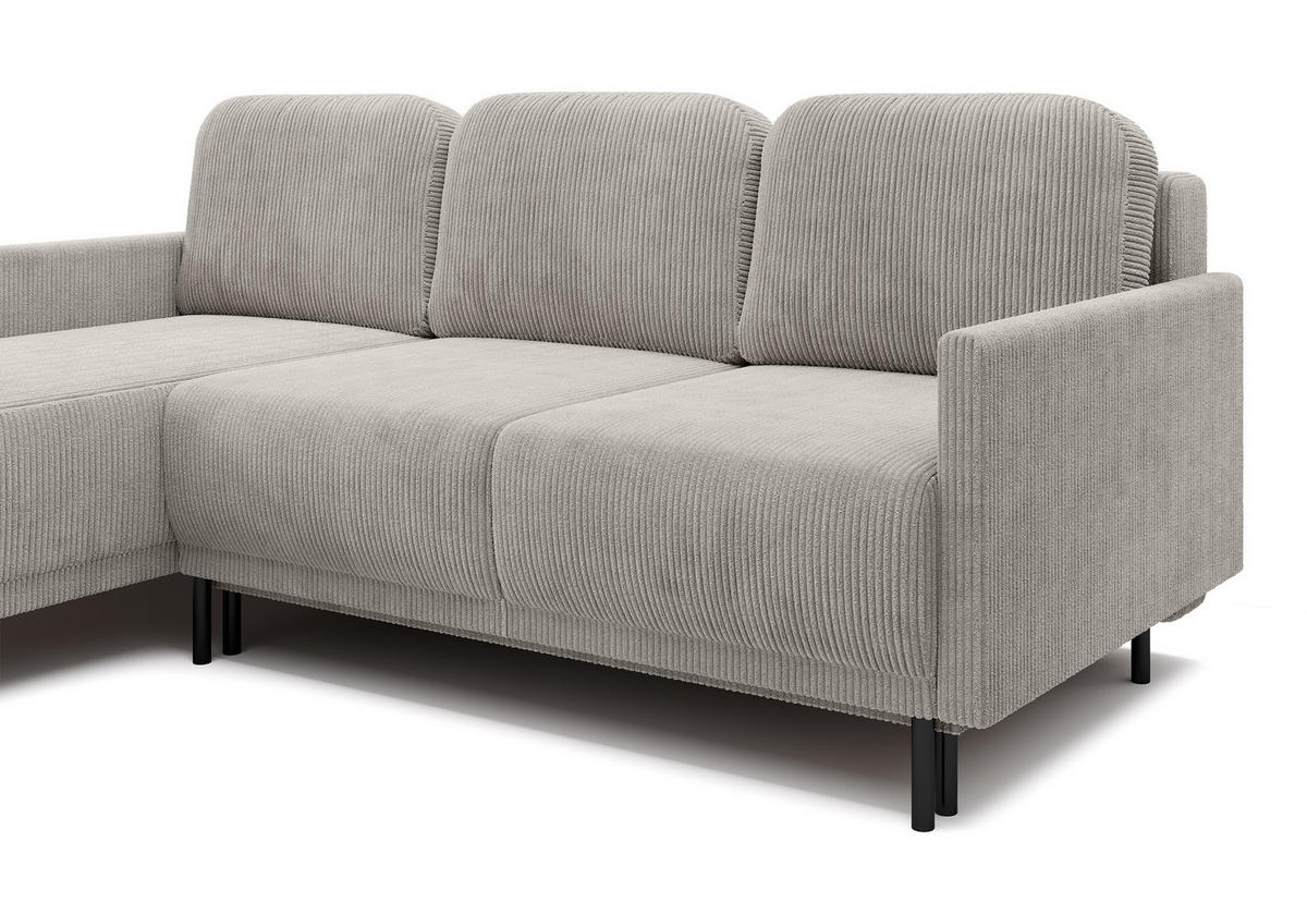 ECKSOFA Hamiel Hellbeige Cordbezug - Ecru/Schwarz, Holz/Textil (212/142cm) - Selsey