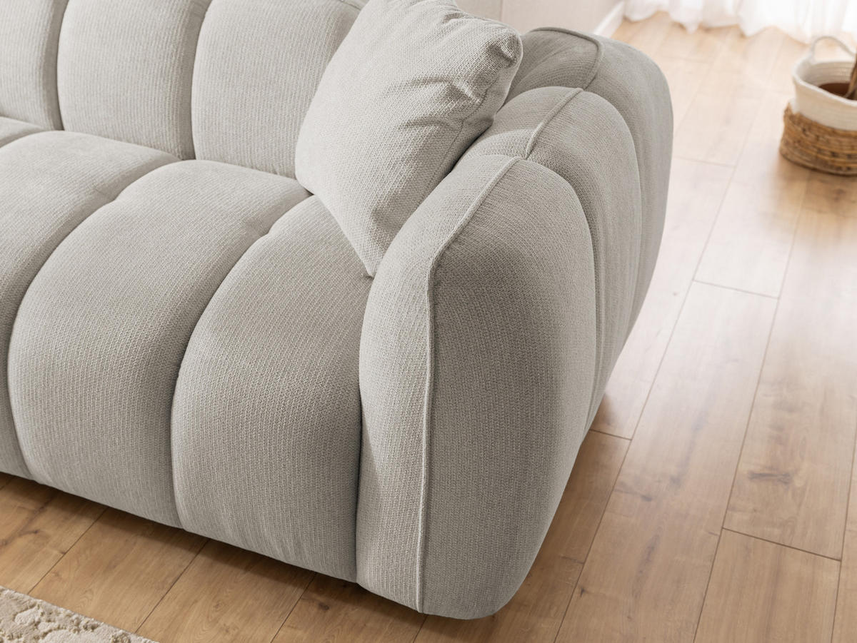 SITZGARNITUR 3+1 Nubira in tief gesteppter Bubble-Optik aus weichem Taupe Strukturstoff im modernen Design - Taupe/Schwarz, Holz/Kunststoff (228/69/89cm) - S-Style Möbel