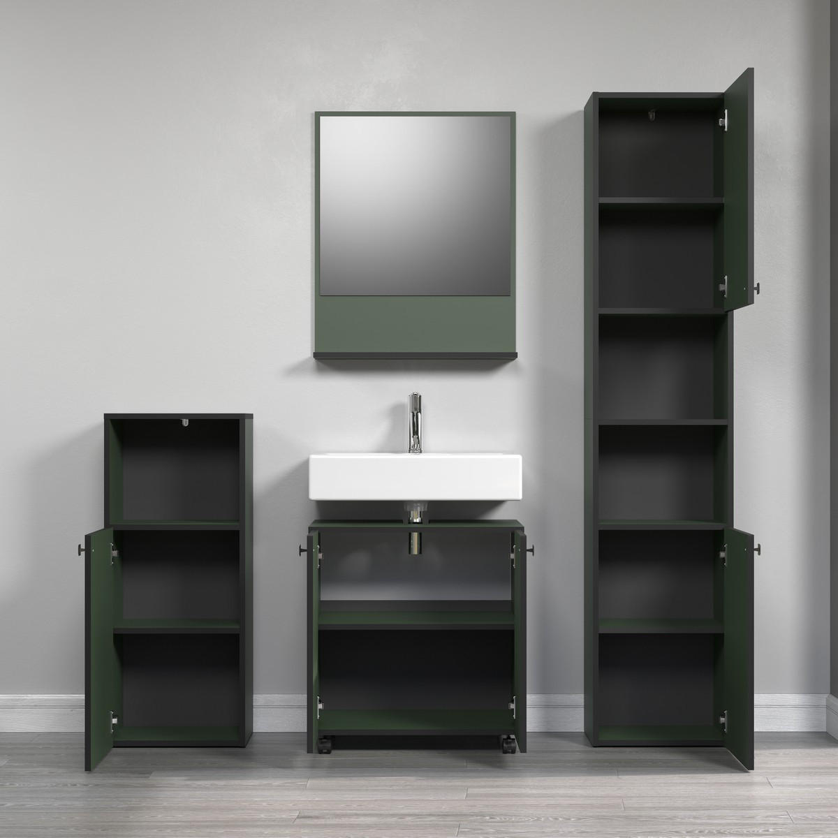 BADEZIMMERSÄULE mit Rillen, 2 Türen und 2 Fächern - purebliss 112/15/44,5 cm - Grün, Holzwerkstoff (40/186/31cm) - Trendteam