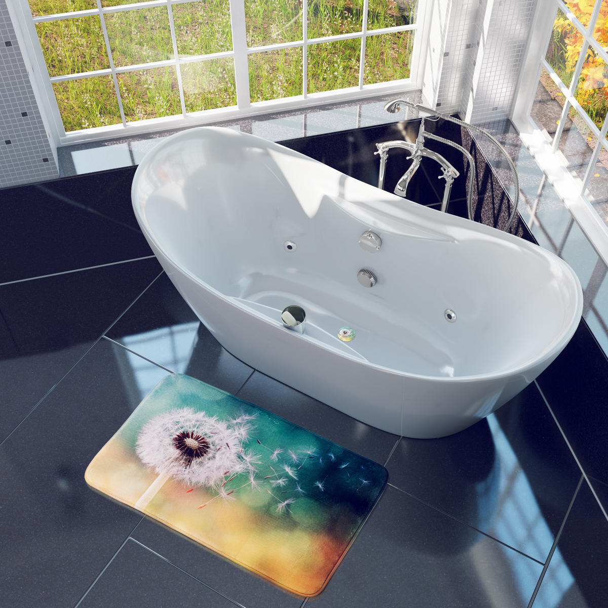 BADTEPPICH Pusteblume 70 x 110 cm - Gelb, Textil (70/110cm) - Sanilo