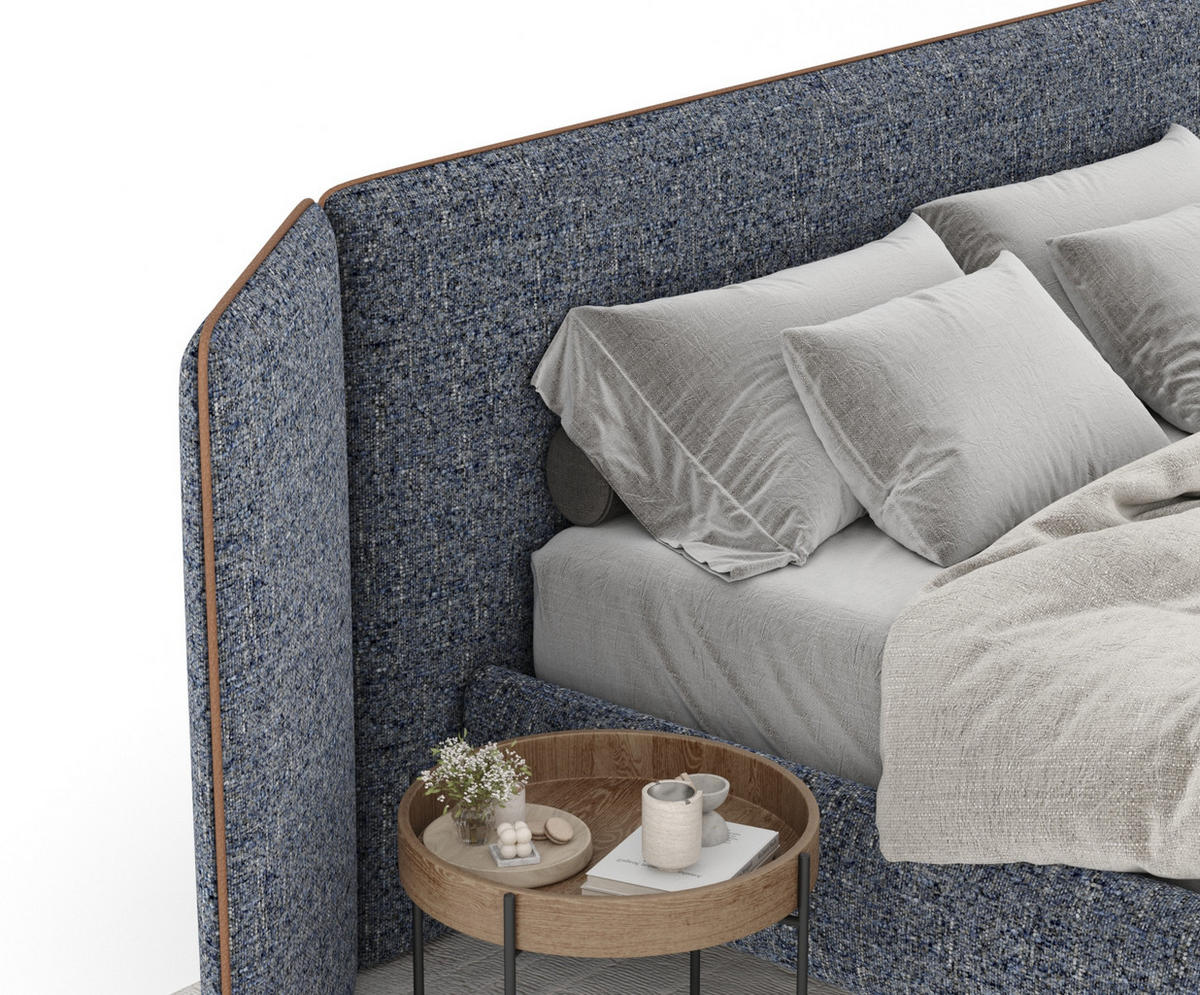 POLSTERBETT Tokyo Marineblau 180/200 cm - Naturfarben/Dunkelblau, Holz/Holzwerkstoff (180/200cm) - Maison de Reve