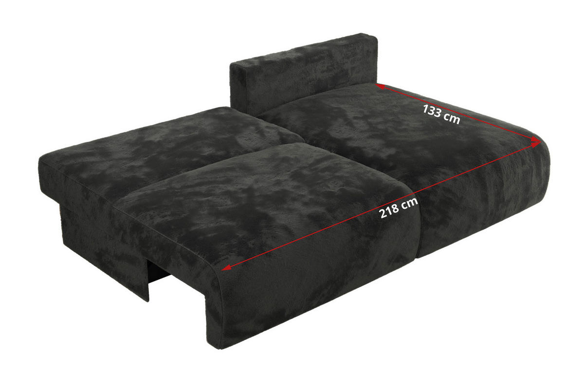 ECKSCHLAFSOFA VIVO L Dunkelgrau Plüsch - links - Dunkelgrau/Schwarz, Kunststoff/Textil (223/150cm) - MKS