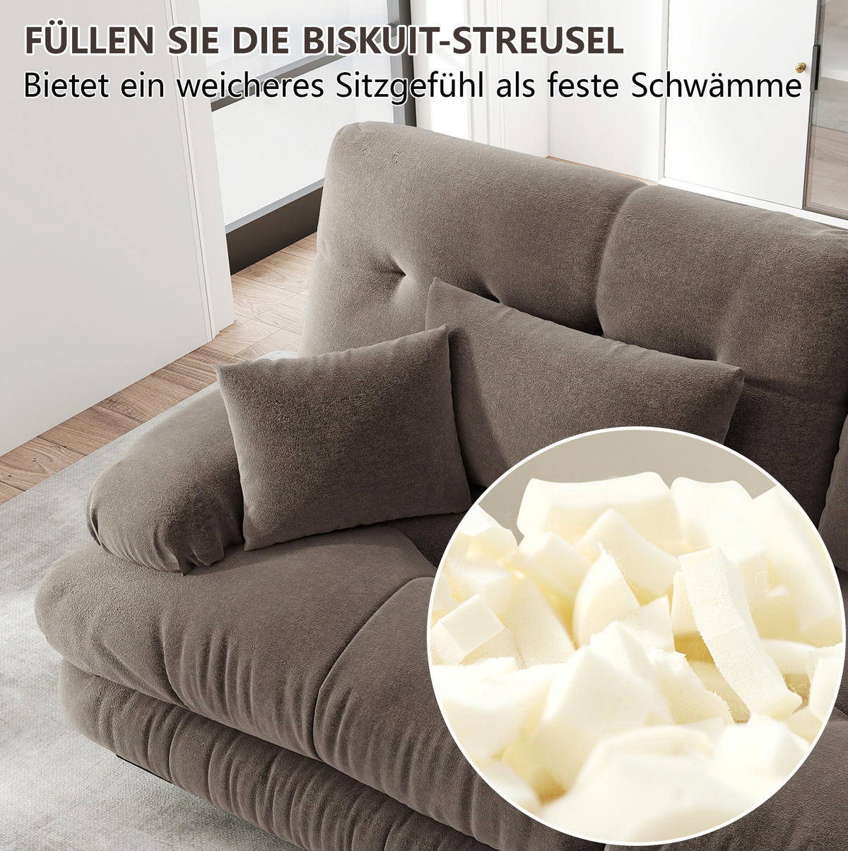 ECKSOFA aus Chenille in Braun mit Ottomane & flexiblem Aufbau - Braun, Textil (145/313cm) - Modfu