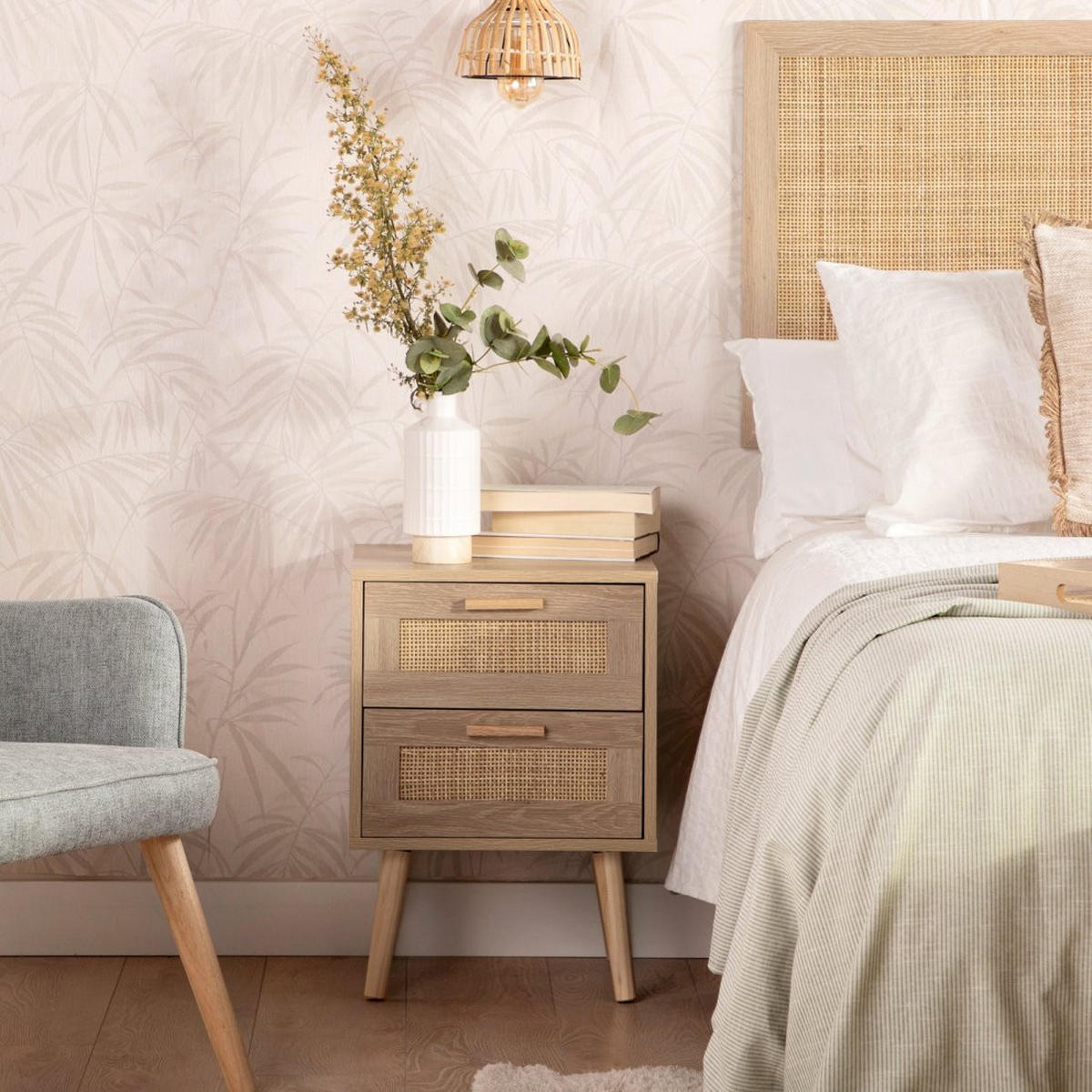 NACHTTISCH MIT 1 SCHUBLADE Tahiti Natürlich 40 cm x 56 cm 2er-Set - Naturfarben, Holzwerkstoff (40/56/40cm) - Klast Home