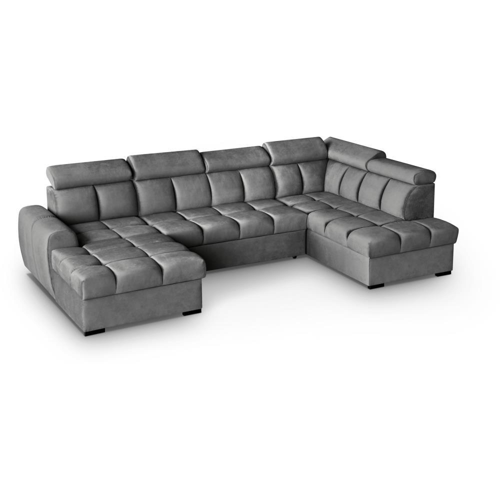 WOHNLANDSCHAFT Gomez U mit Schlaffunktion grau rechts - Grau, Textil (330/102/195cm) - Beautysofa