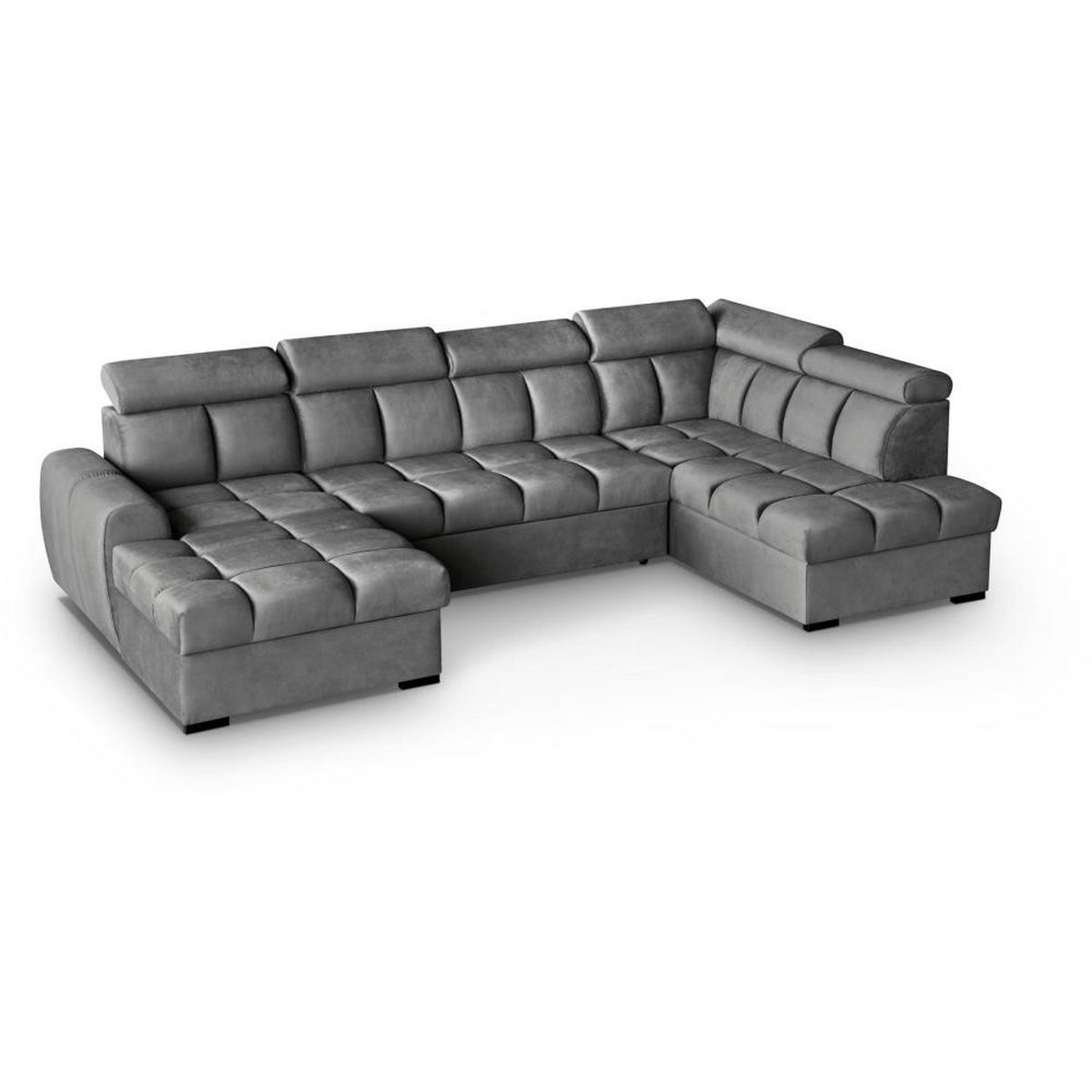 WOHNLANDSCHAFT Gomez U mit Schlaffunktion grau rechts - Grau, Textil (330/102/195cm) - Beautysofa