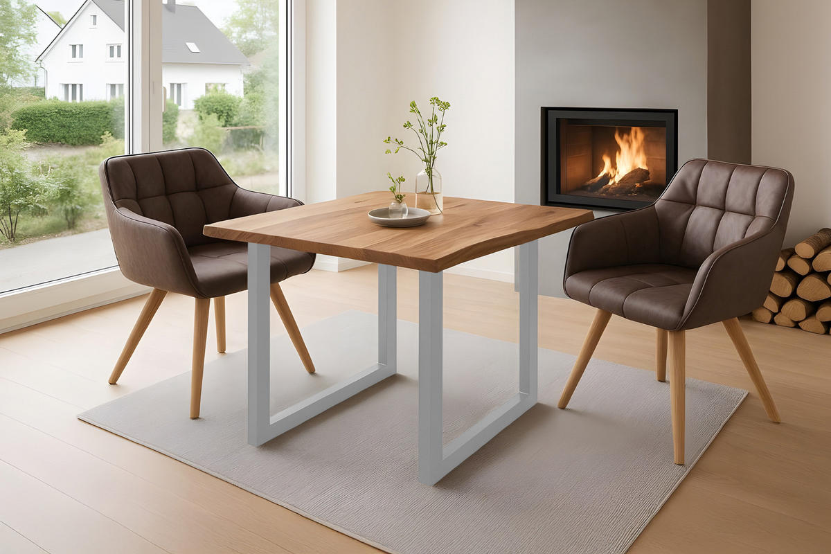 ESSTISCH NOAH - Beige/Silberfarben, Holz/Metall (90/90/77cm) - SAM