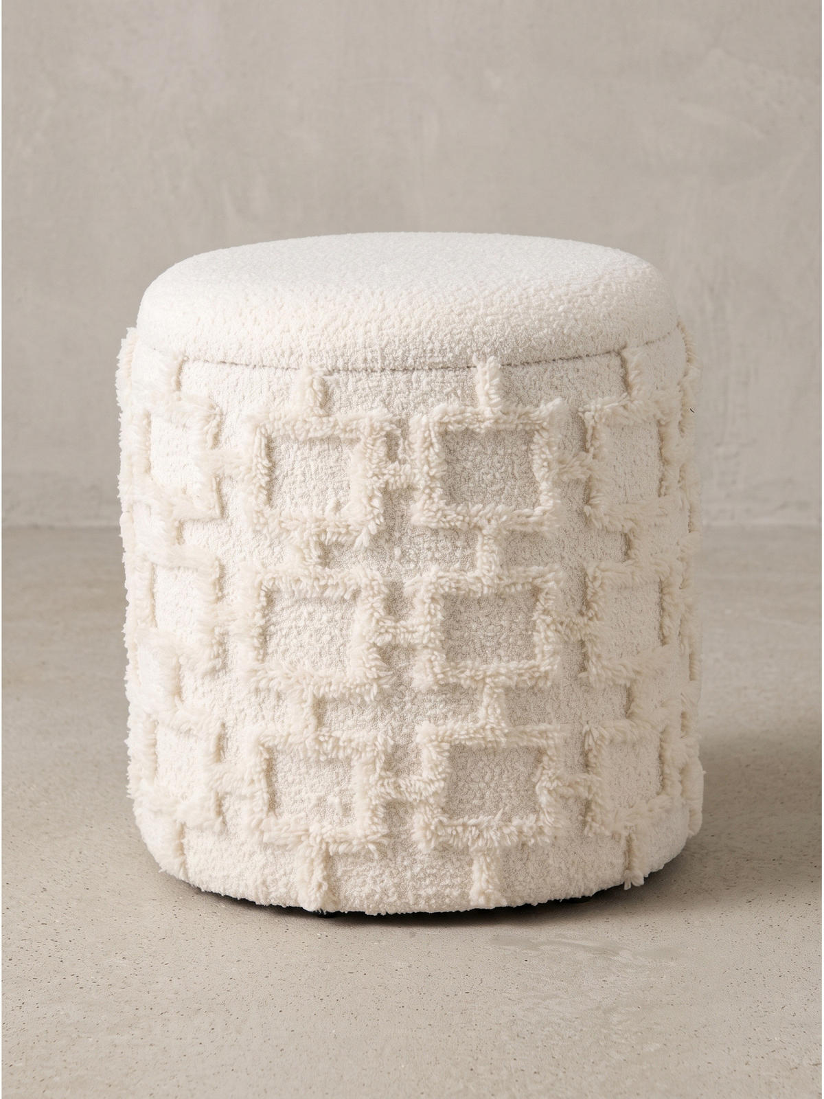 SITZHOCKER RHONE, Stoff, mit Textilbezug, mit Stauraum, Creme, Ø 40 x 45 cm - Beige/Creme, Textil (40/45/40cm) - KADIMA DESIGN