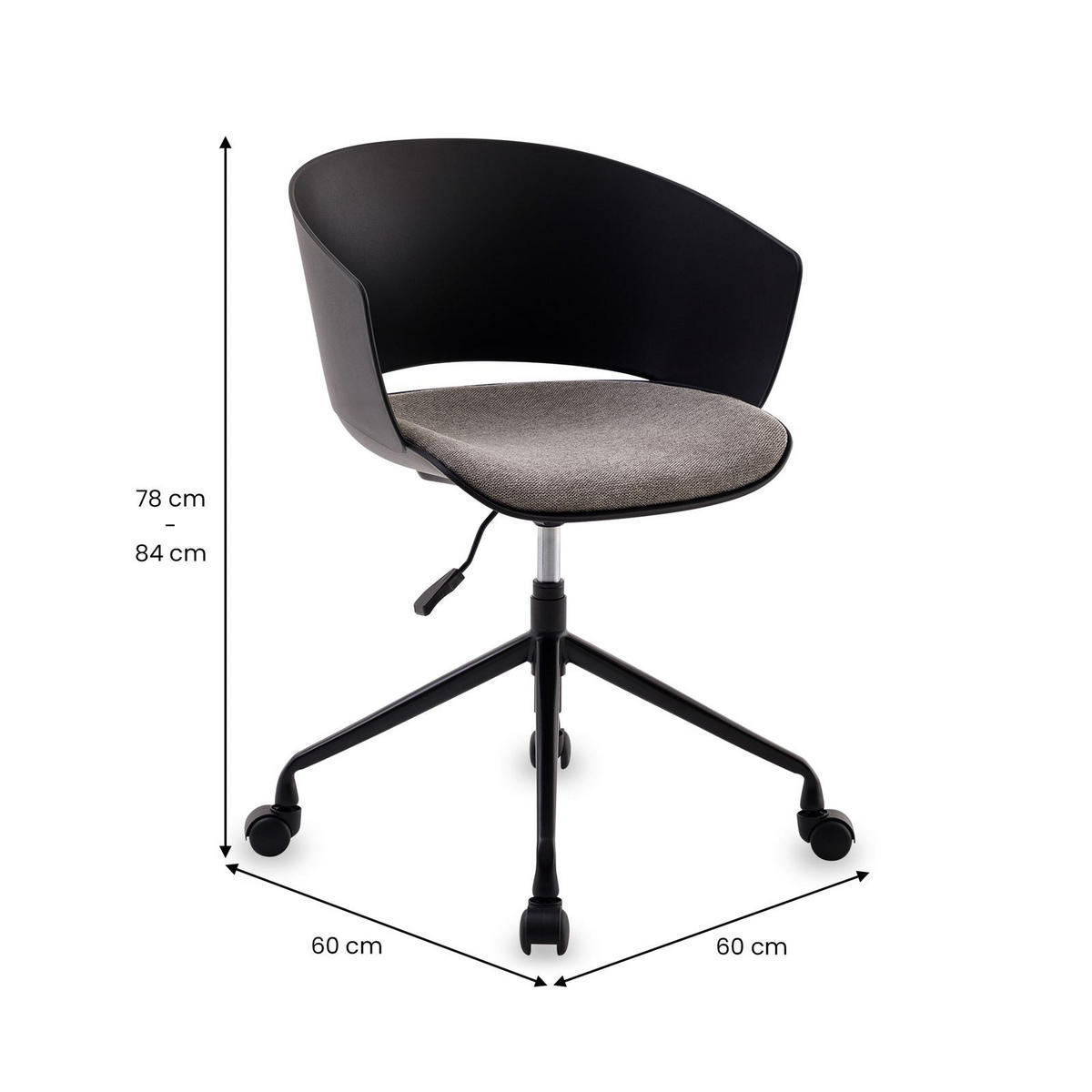 DREHSTUHL DAGMA schwarz/grau - Schwarz/Grau, Textil/Metall (59/82/57cm) - IDIMEX