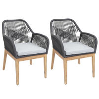 GARTENSTUHL 2er-Set HxBxT 85x58x59cm Sitzhöhe 47cm wetterfest Seilgeflecht Rope Holz Akazie Dunkelgrau Kissen Hellgrau - Dunkelgrau, Holz (58/85/59cm) - PROREGAL