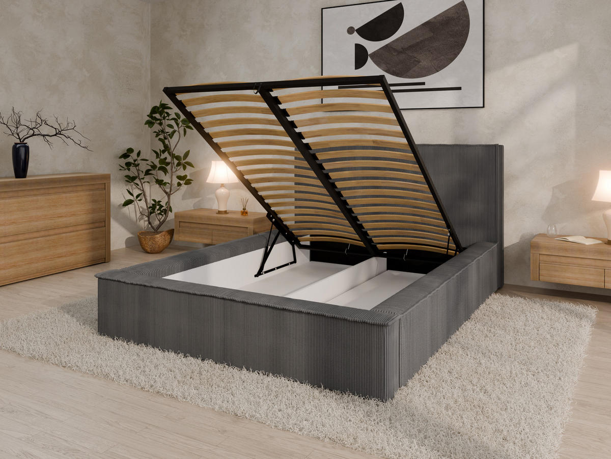 POLSTERBETT SANA 140x200cm Elegantes Polsterbett für modernen Wohnstil , 7-Zonen-Taschenfederkernmatratze mit kokos ARLAN (21 cm), dunkelgrau - Dunkelgrau, Holz (140/200cm) - Panda Möbel