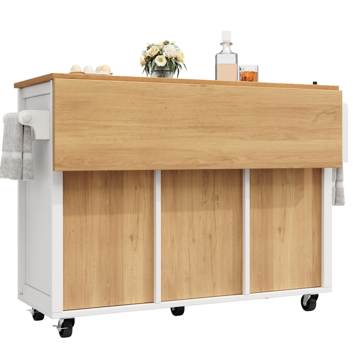 KÜCHENINSEL 137,9/73/92,5 cm aus MDF und Metall mit klappbarer Arbeitsfläche Weiß - Weiß, Holzwerkstoff (137.9/92.5/73cm) - Modenvie