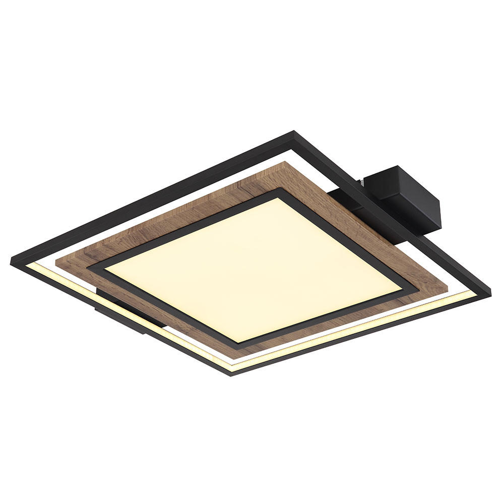 LED DECKENLEUCHTE Metall Schwarz Matt Holzoptik - Schwarz, Metall (50/45/6cm) - Globo Lighting