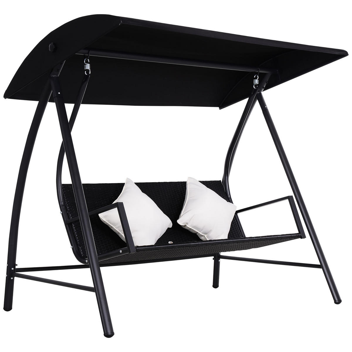 2-SITZER Hollywoodschaukel Schaukel Polyrattan Metall mit Kissen 360kg Schwarz - Schwarz, Metall (124/179/198cm) - Outsunny