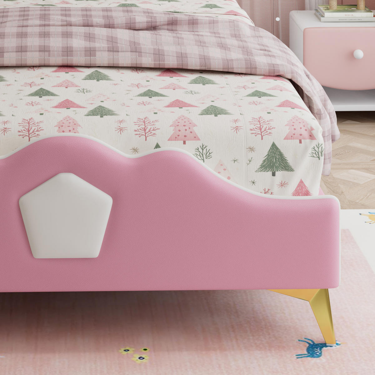POLSTERBETT 90/200 cm Rosa Weiß mit Kopfteil in Kronenform und weichen Antikollisionskanten - Rosa, Kunststoff (90/200cm) - OKWISH