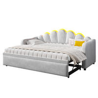 TAGESBETT 90/200 cm mit Ausziehbett, LED-Beleuchtung und Samtbezug, Grau - Grau, Textil (90/200cm) - Redom