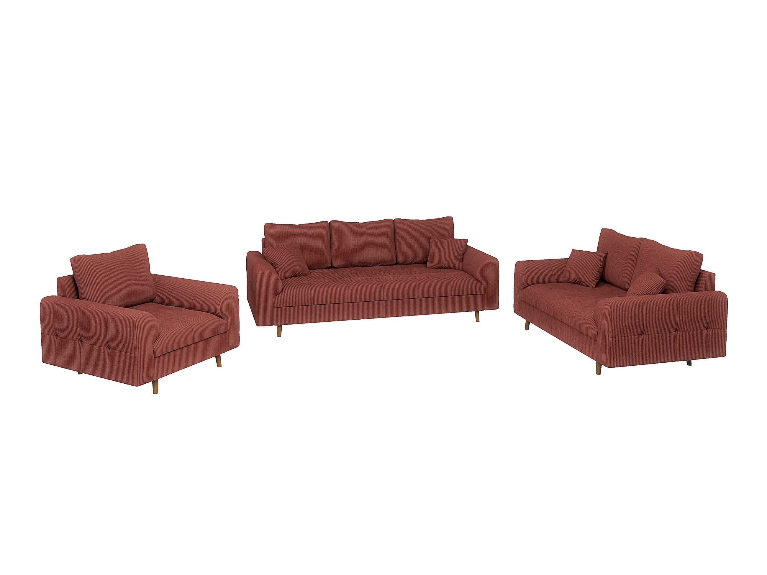 SITZGARNITUR 3+2+1 Alma Terrakotta Cord - Terracotta/Schwarz, Holz/Textil (210/81/93cm) - S-Style Möbel