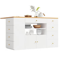 KÜCHENINSEL 140x70x89cm Weiß mit 6 Schubladen, Hocker & Metallgriffen - Weiß, Holzwerkstoff (140/89/70cm) - Modfu