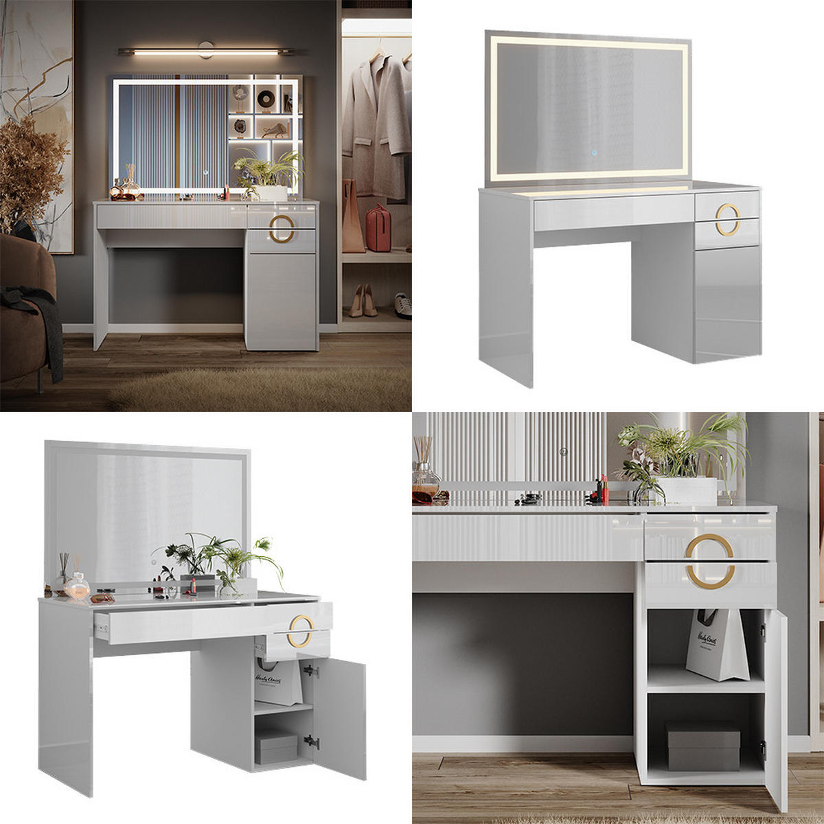 SCHMINKTISCH Adela Weiß 115 cm mit LED-Spiegel - Weiß, Holzwerkstoff (115/76.4/55cm) - Vicco