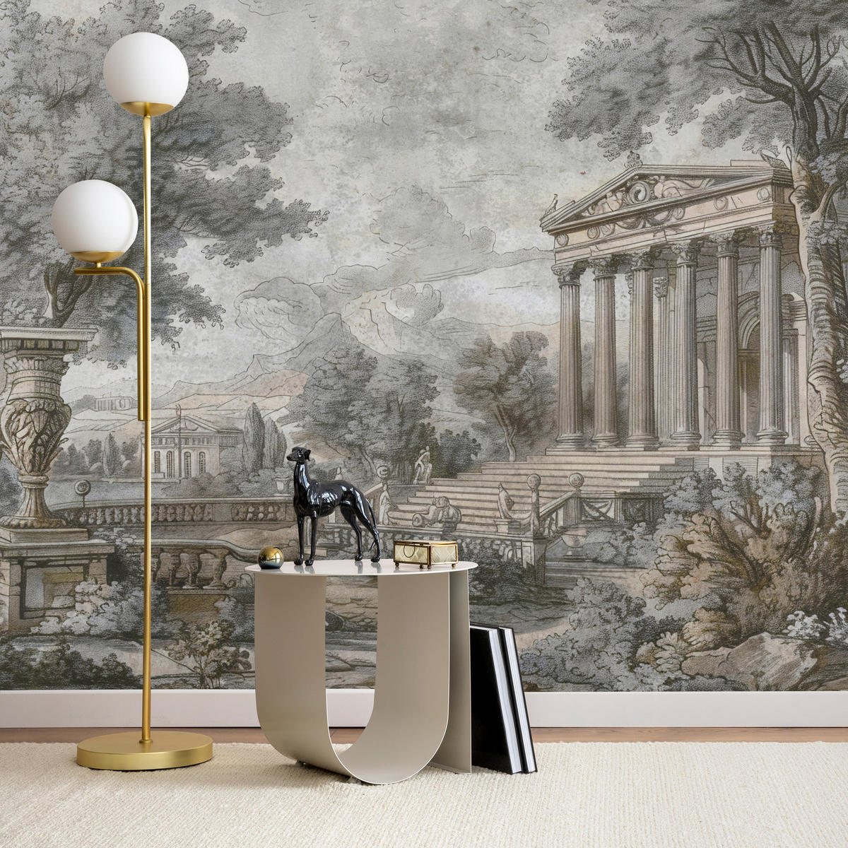 FOTOTAPETE Antike Architektur Bäume Landschaft 350x256 - Beige/Braun, Papier (350/256cm) - Muralo