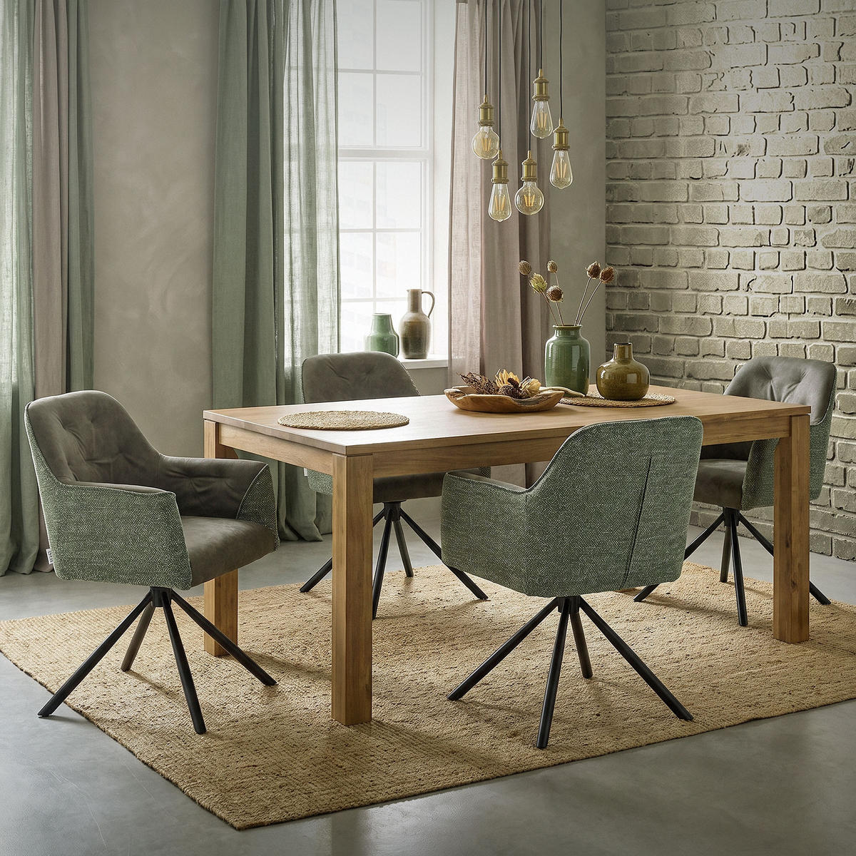 ESSZIMMERSTUHL drehbar Küchenstuhl gepolstert aus Webstoff-Kunstleder Grün - Schwarz/Grün, Textil/Metall (62/87/65cm) - ML-DESIGN