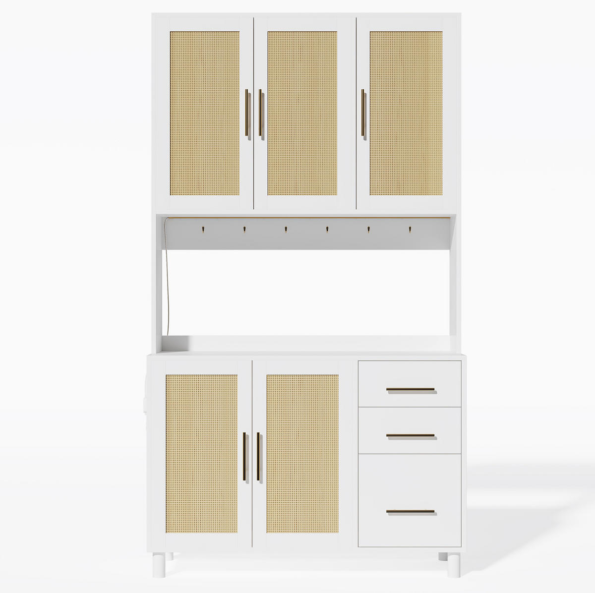 SKŘÍŇ na nádobí, 183 cm, MDF, bílá, s LED osvětlením a zásuvkami - bílá, kompozitní dřevo (100/183/40cm) - BEAOK