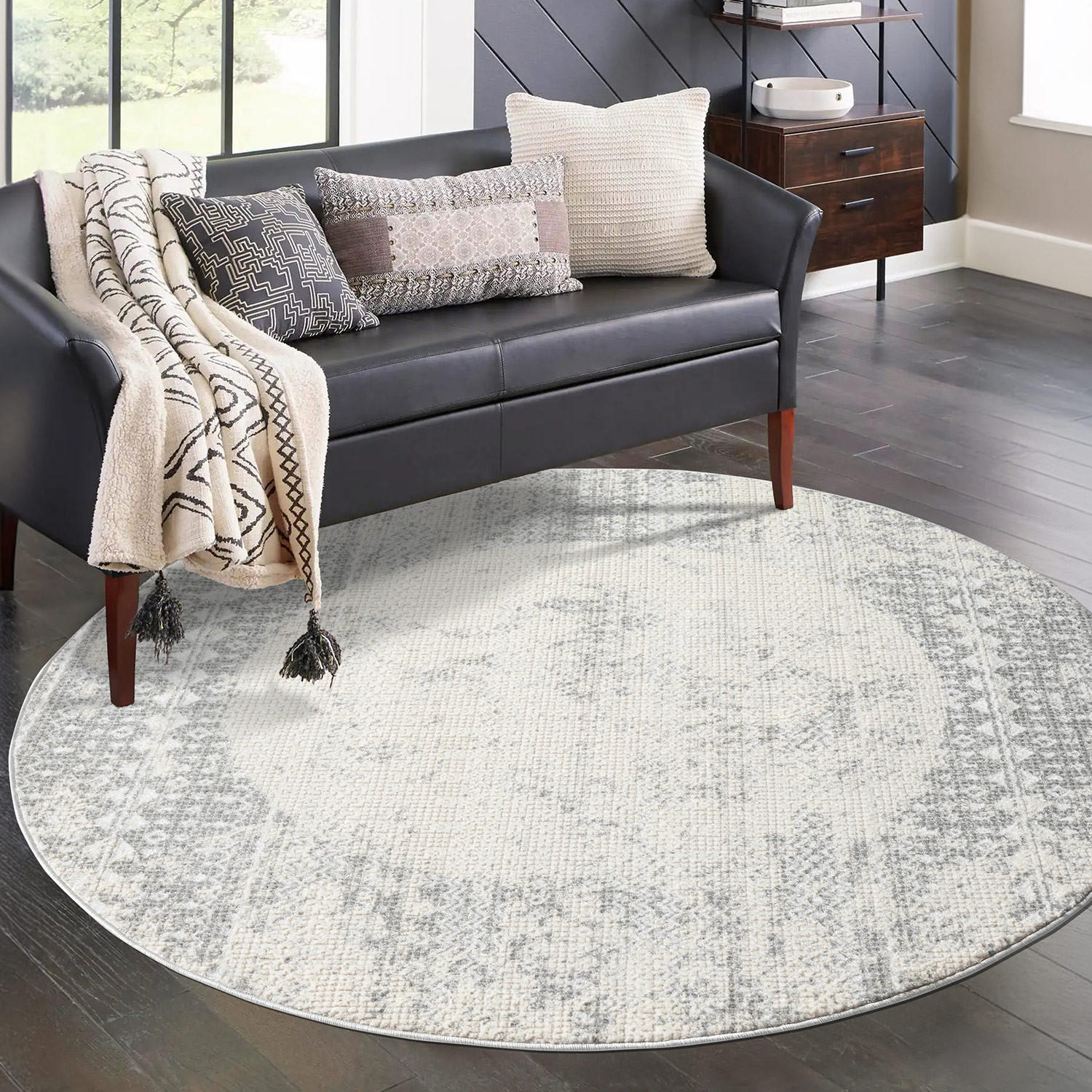 KURZFLOR-TEPPICH Antik 232 Grau 200 cm Rund - Grau, Textil (200/200cm) - carpet city