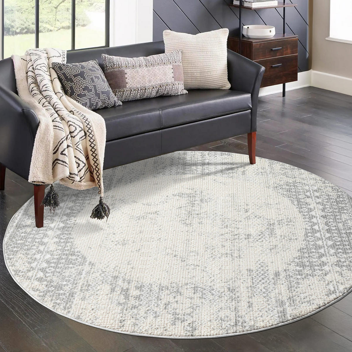 KURZFLOR-TEPPICH Antik 232 Grau 160 cm Rund - Grau, Textil (160/160cm) - carpet city