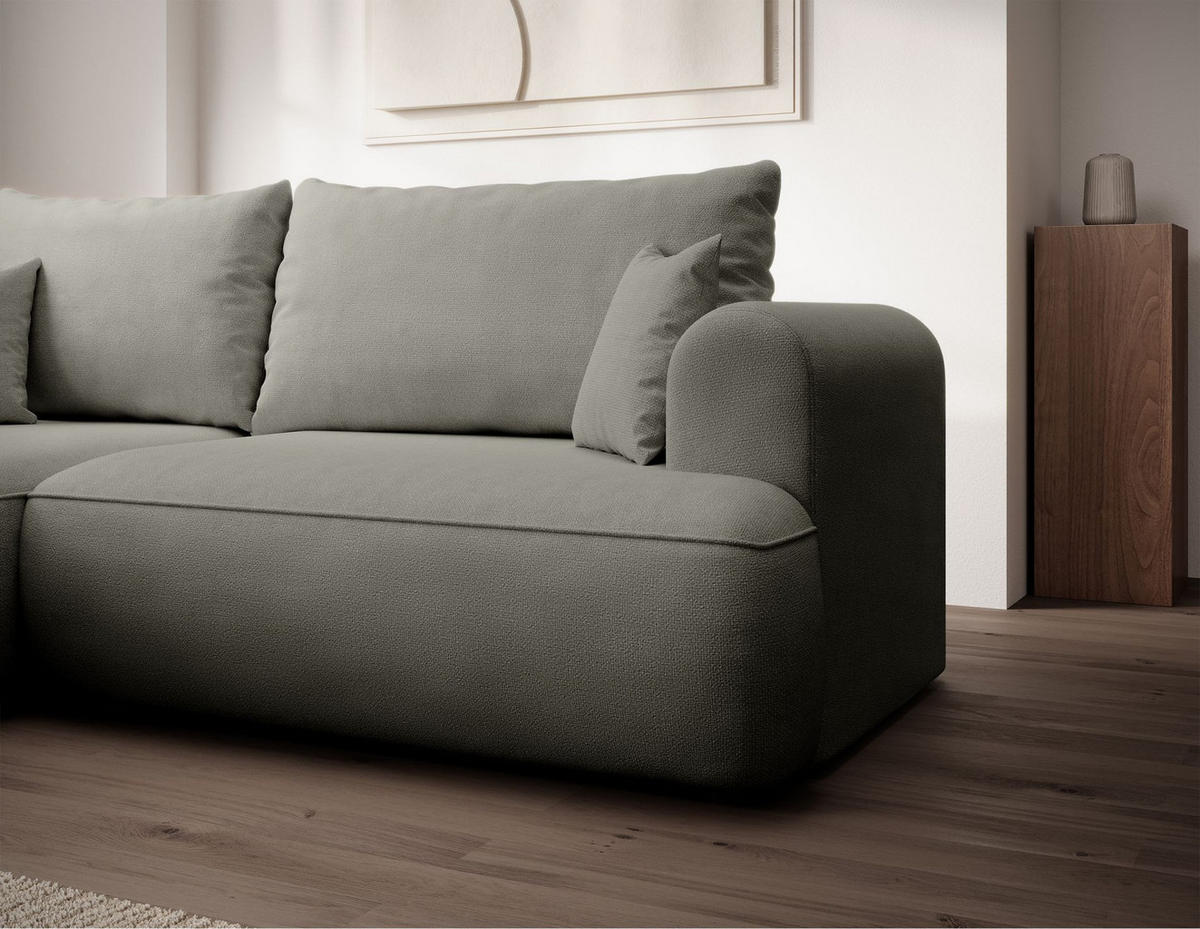 ECKSCHLAFSOFA Ovo Mini Hellgrau Easy-Clean-Chenille-Bezug - Hellgrau/Schwarz, Kunststoff/Textil (238/156cm) - Selsey