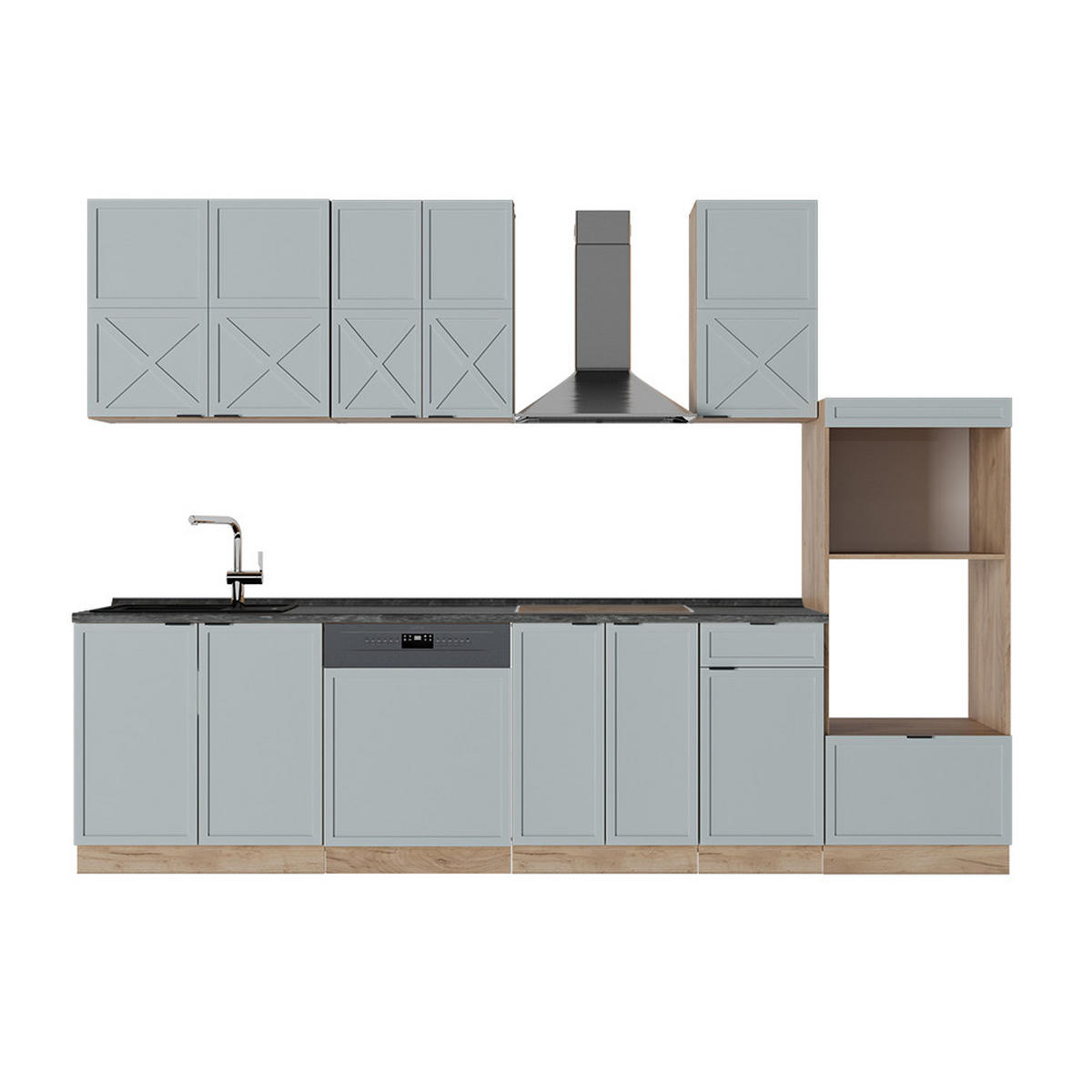 KÜCHENZEILE Fame-Line Hellblau-grau/Goldkraft Eiche 300 cm AP Anthrazit - Honigeiche/Blaugrau, Holzwerkstoff (300/81.6/60cm) - Vicco