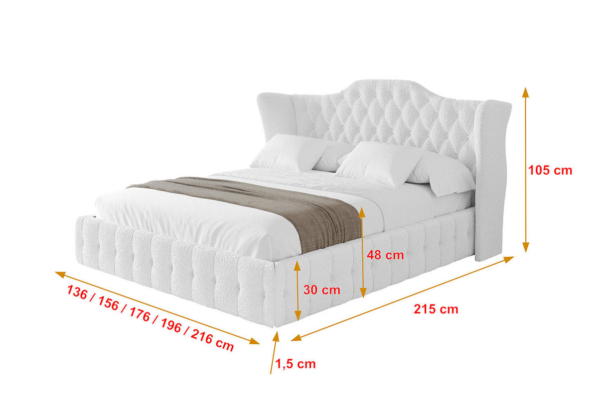 POLSTERBETT mit Bettkasten und Lattenrost, Boxbett ohne Matratze - MODY 180x200 Weiß - Weiß, Holzwerkstoff/Textil (180/200cm) - ALTDECOR