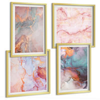 BILDER SET 4er Set - 50x50 cm & 40x60 cm Goldrahmen - Abstrakte Pastellmuster - Goldfarben, Kunststoff (50/50cm) - TULUP