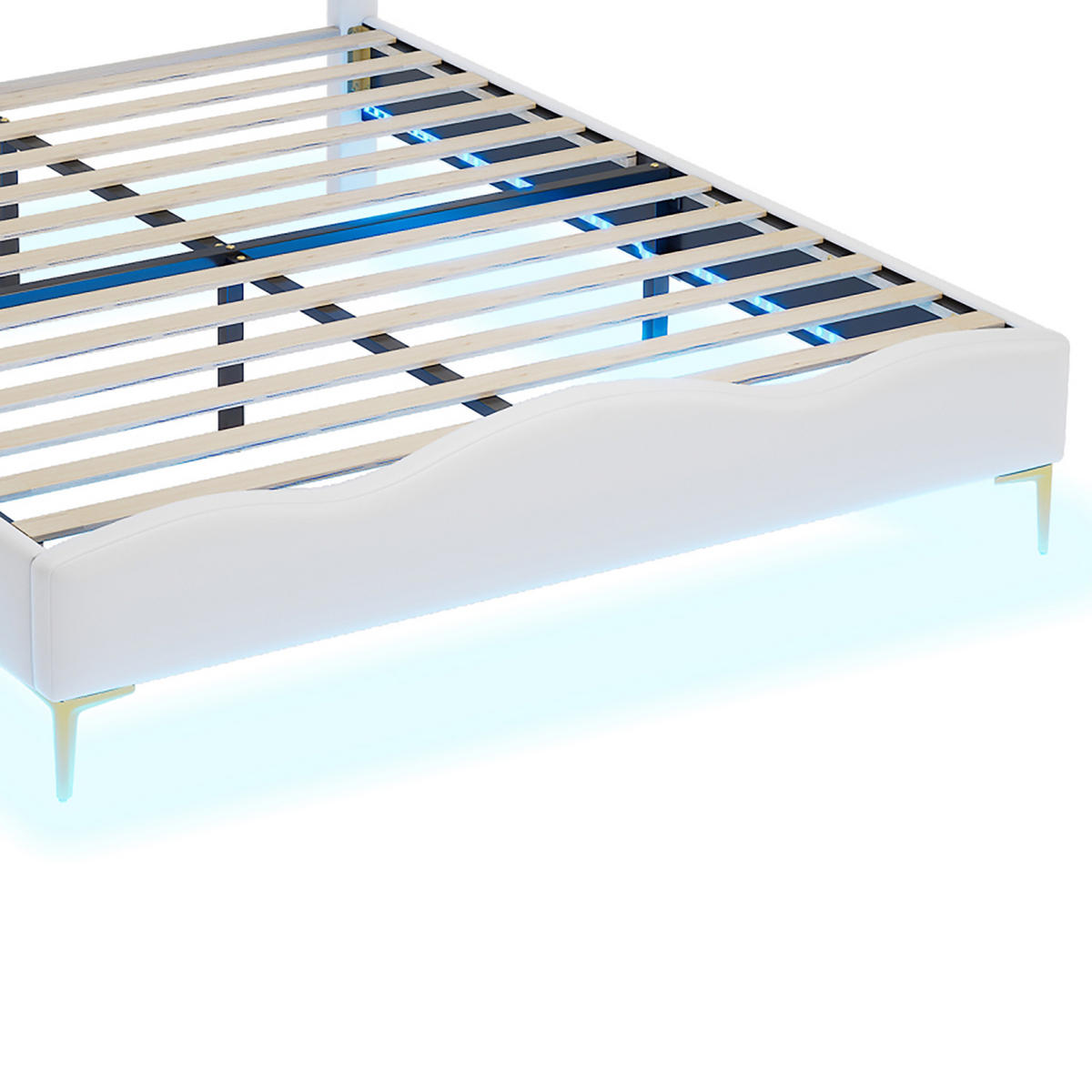 POLSTERBETT Bogen-Krone mit 2-Zonen-LED & Goldbeinen 140/200 cm PU-Leder Weiß - Weiß, Leder (140/200cm) - Creahappy