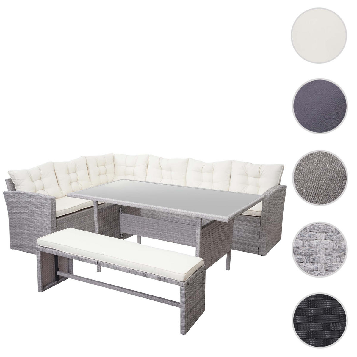 POLY-RATTAN-GARNITUR Hellgrau - Hellgrau, Kunststoff - MCW