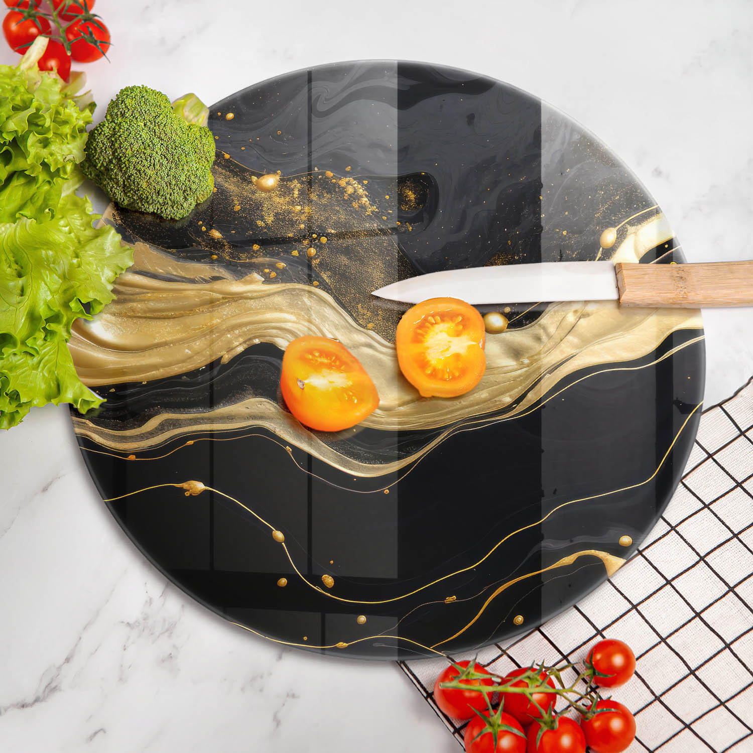 Thumbnail - Wallfluent Glasplatte, Gelb, Glas, Rund, 40x40 cm, Küchenzubehör, Schneidebretter