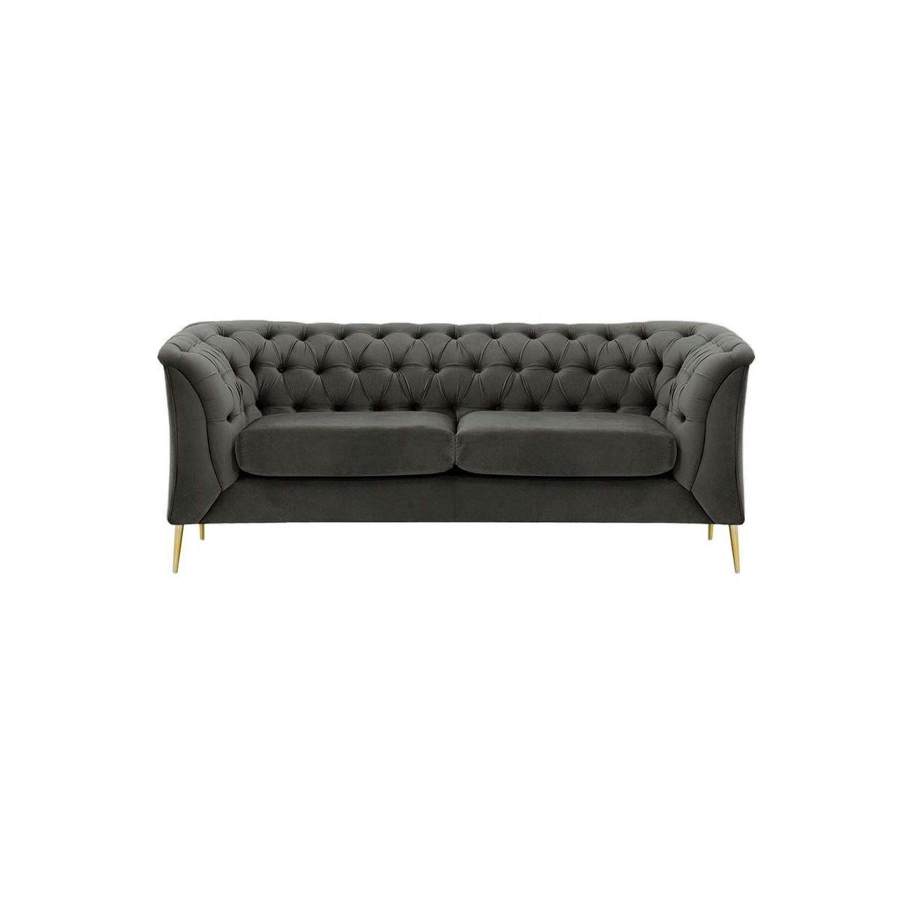 ZWEISITZER-SOFA Chesterfield Modern-Velluto 19 - Dunkelgrau, Holz/Textil (183/74/80cm)