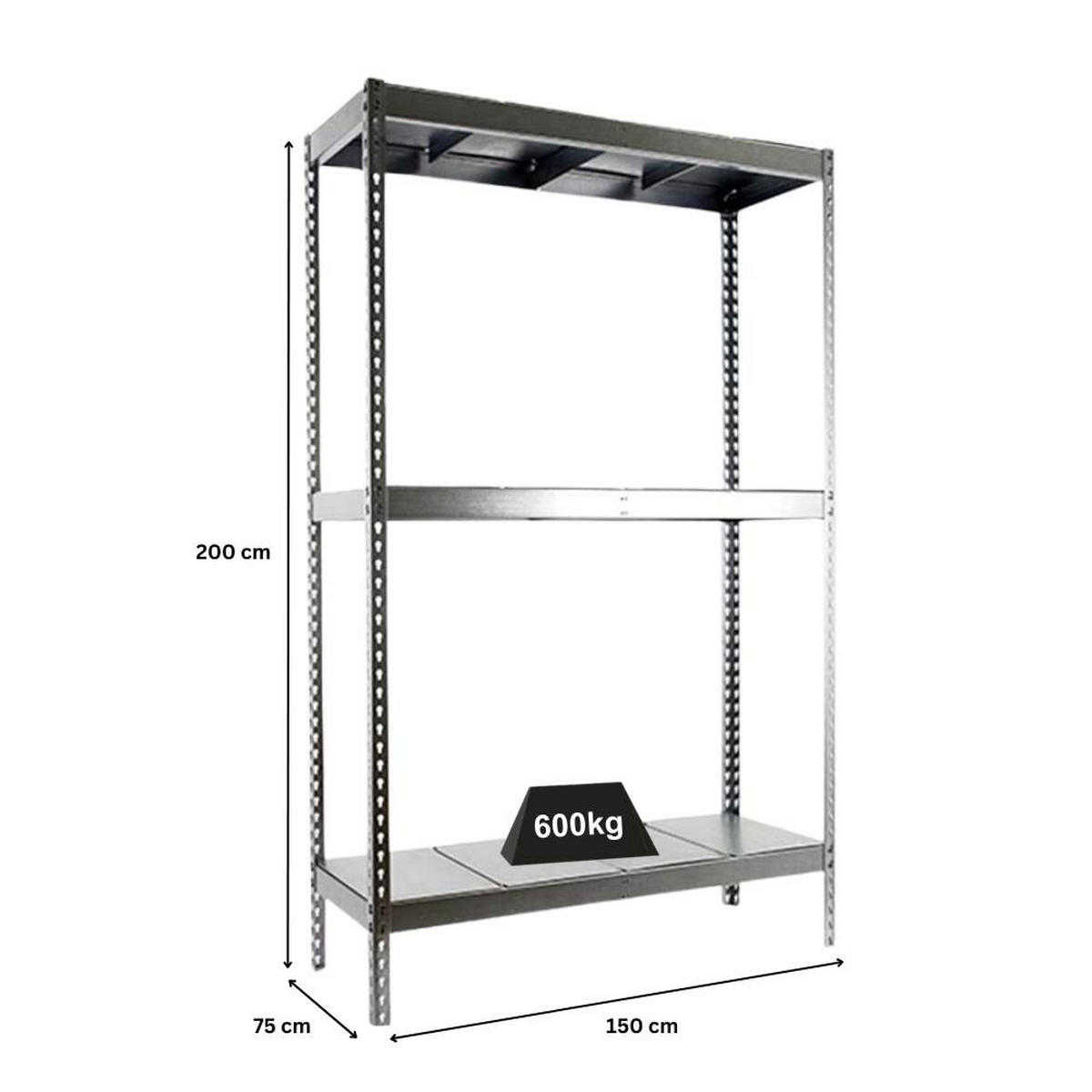 SCHWERLASTREGAL METAL BEAST THREE | HxBxT 200x150x75cm | Fachlast 600kg | Verzinkt - Silberfarben, Metall (150/200/75cm) - PROREGAL