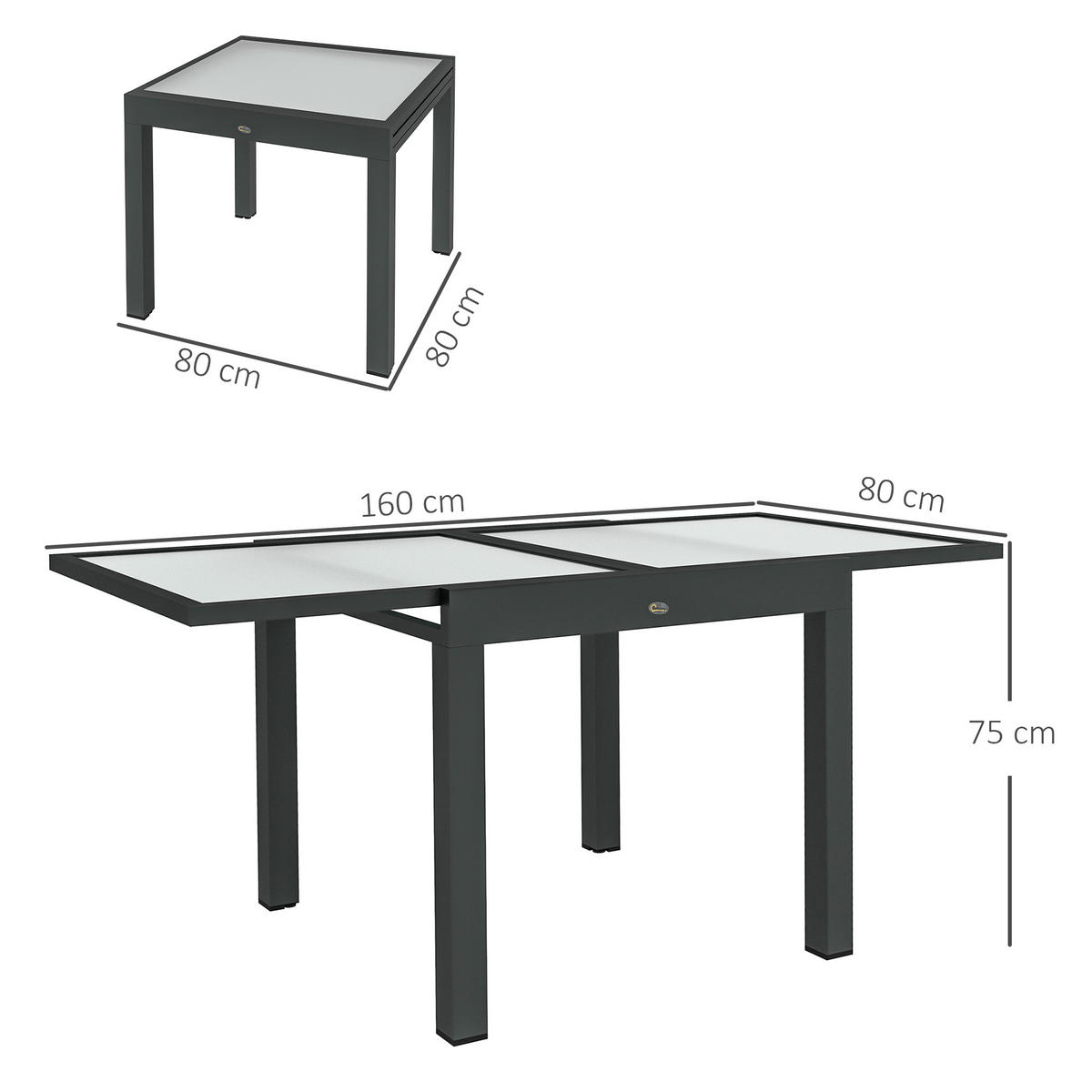 GARTENTISCH DE-07253 wetterbeständig mit Glasplatte Schwarz - Transparent, Glas/Metall (160/80/75cm) - ComfortXL