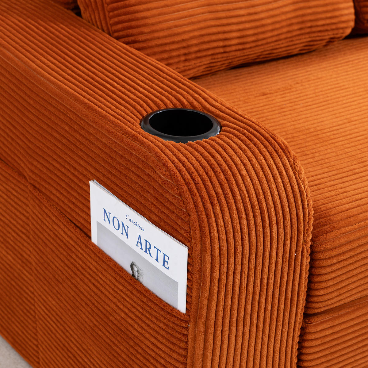 2-SITZER SOFA Cord Orange mit Getränkehaltern und Seitentaschen - Orange, Textil (136/82.5/80cm) - WISHDOR
