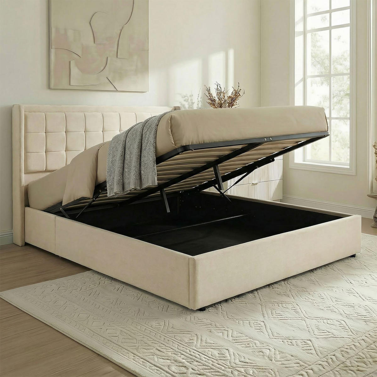 POLSTERBETT YARO 160x200 cm cremeweiß - Creme, Textil (160/200cm) - IDIMEX