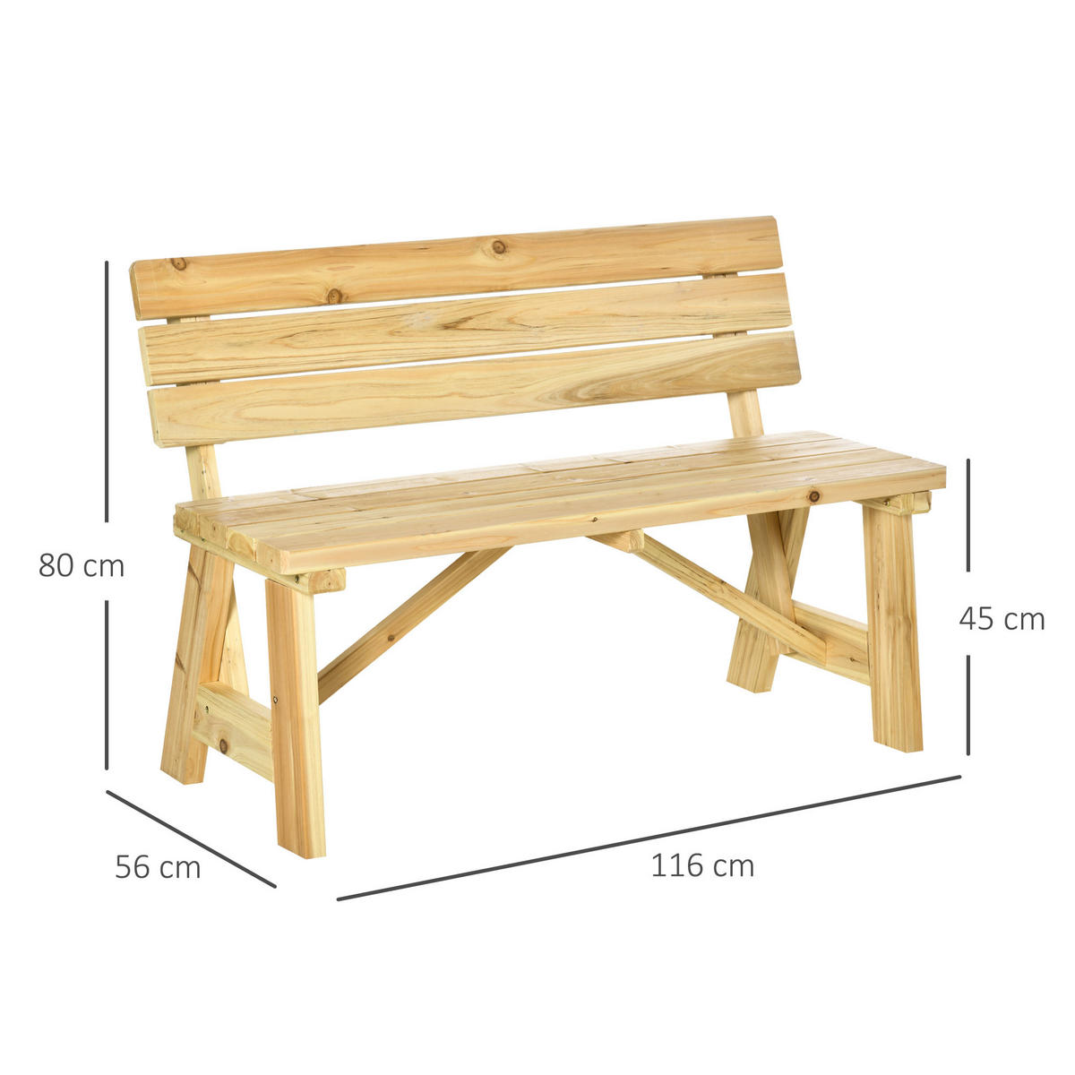 PARKBANK, 2-Sitzer, 116 x 56 x 80 cm, Massivholz, Naturholz - Eukalyptusholzfarben, Holz (56/80/116cm) - Outsunny