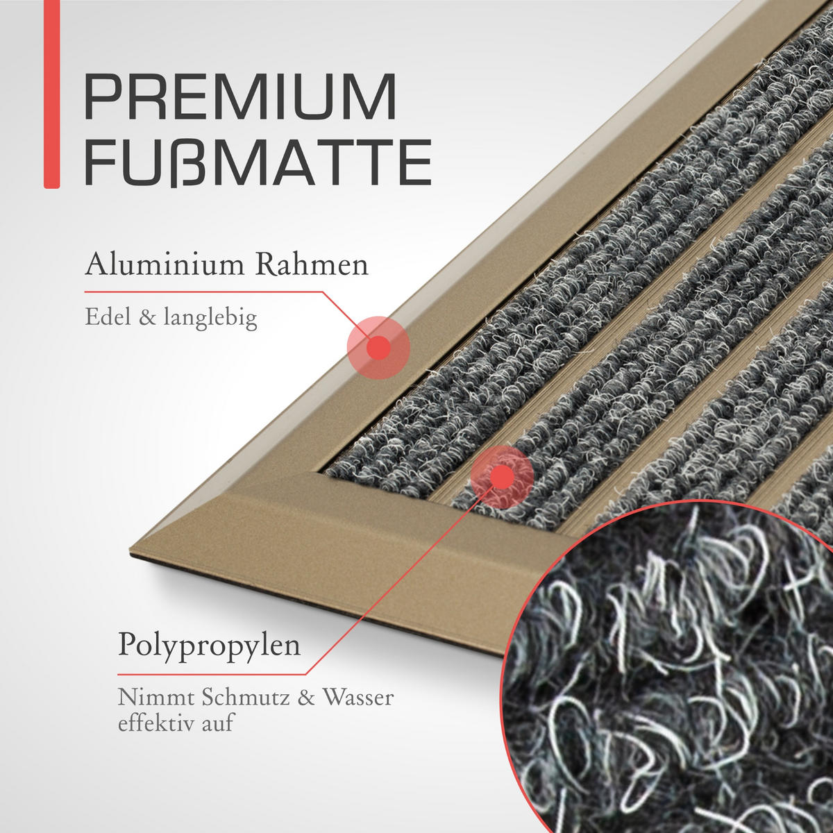 ALU-FUSSMATTE AluGant DL - Champagner, Metall (60/40cm) - BoMoe
